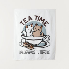 Tapete De Parede Hora do Tea Meow - Design de Gato e Chá