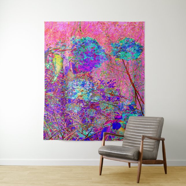 Tapete De Parede Hortênsia Abstrata Roxa e Azul com Magenta (In Situ)