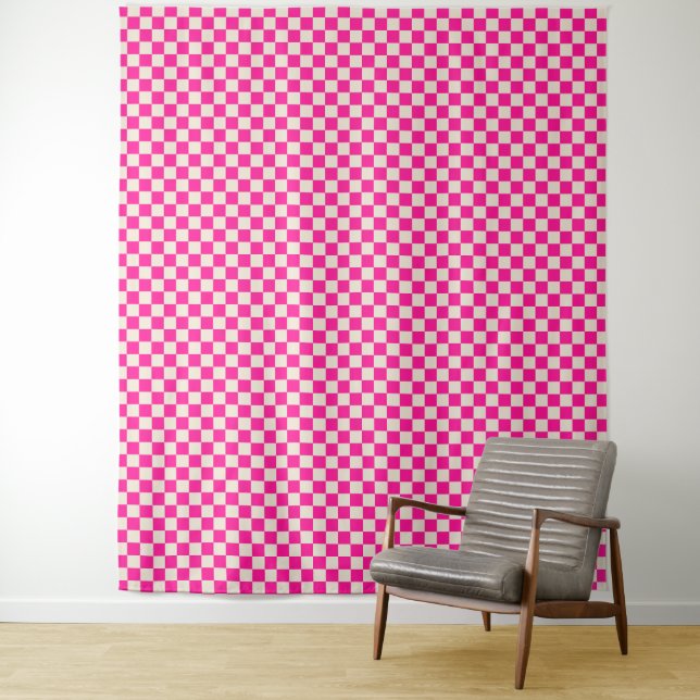 Tapete De Parede Hot pink and tan checkerboard pattern (In Situ)