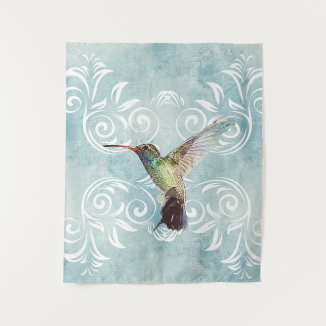 Tapete De Parede Hummingbird com fundo florescente (Frente)