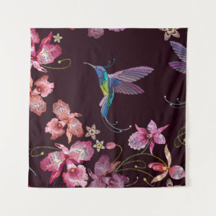 Tapete De Parede Hummingbird e orquídea, moda sem costura tropical.