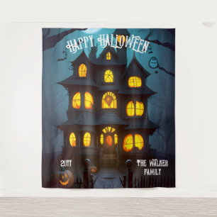 Tapete De Parede Hunted House Happy Halloween Family Name   Ano