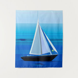 Tapete De Parede Iate Sob Vela, Cobalto Azul