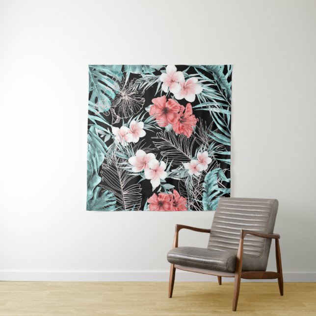 Tapete De Parede Ilha Botânica Tropical Elegante rosa Dourada Luau (In Situ)