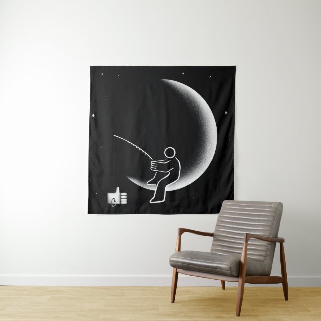 Tapete De Parede Ilustração da Lua Crescente Pescando Curtidas (In Situ)