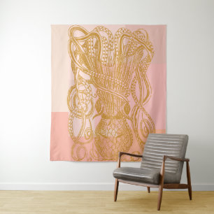 Tapete De Parede Ilustração de Arte em Linha de Octopus de Pintur