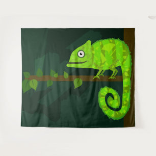Tapete De Parede Ilustração de Camaleão Verde Fofo Réptil Tropical