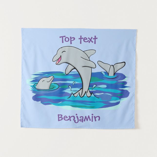 Tapete De Parede Ilustração de desenho animado de golfinhos alegres (Frente (Horizontal))