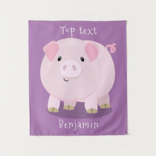 Tapete De Parede Ilustração de desenho animado de porco rosa fofo c