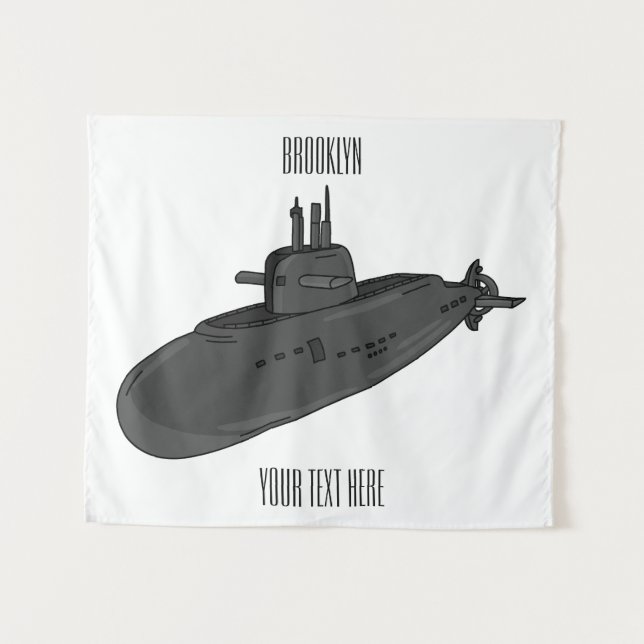 Tapete De Parede Ilustração de desenho animado submarino (Frente (Horizontal))