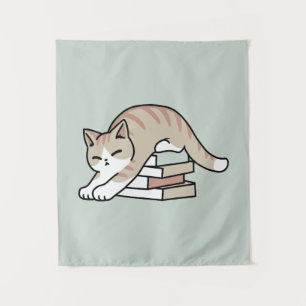 Tapete De Parede Ilustração de Gato do Livro ao Longo - Enrolada e 