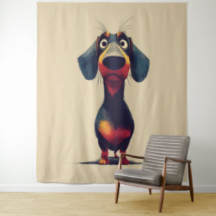 Tapete De Parede Ilustração de Personagem de Dachshund Caprichosa