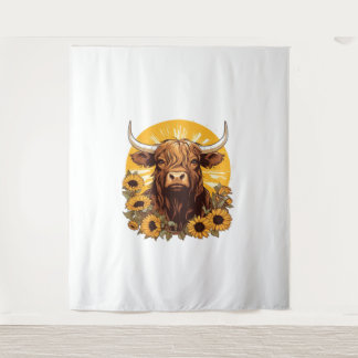 Tapete De Parede Ilustração de Vaca do Planalto com Castanheiras