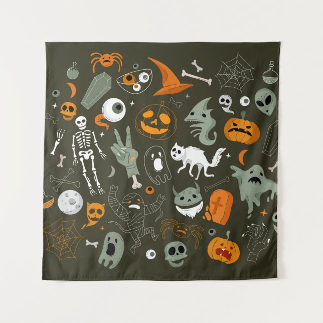 Tapete De Parede Ilustração do conceito de Halloween com Sinal e Sí (Frente)