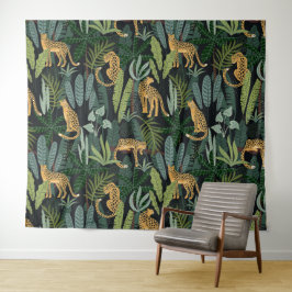 Tapete De Parede Ilustração Floresta Selva Leopardo Sem Costura Per