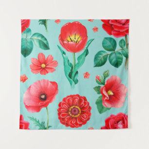 Tapete De Parede Ilustrações de aquarelas das flores vermelhas. S