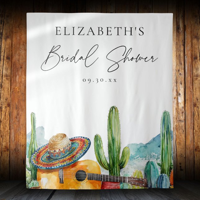 Tapete De Parede Imagem do Chá de panela Fiesta Mexicano (Watercolor Mexican Fiesta Bridal Shower Backdrop)