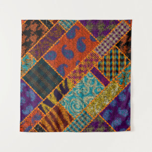 Tapete De Parede Imitação de retalhos na Índia, canvas de colheita.