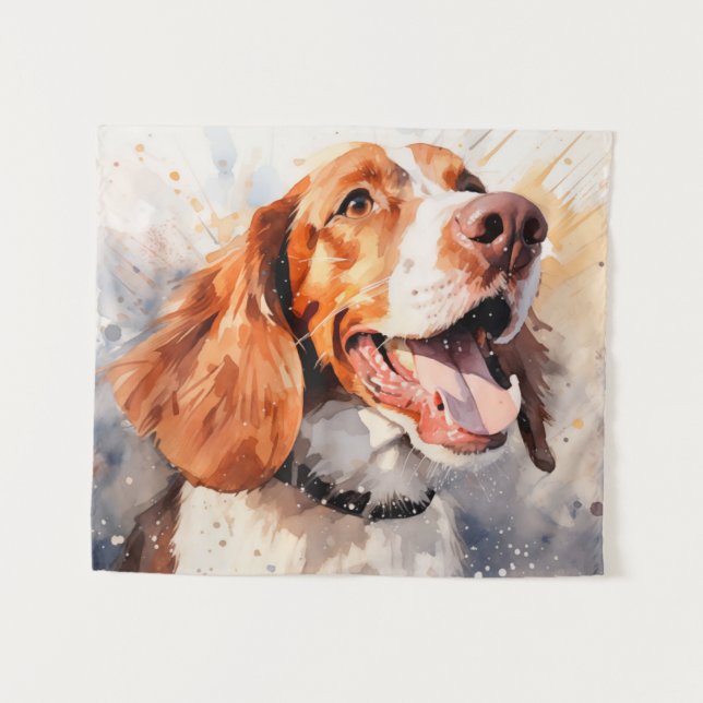 Tapete De Parede Impressão de Arte de Cachorro em Aquarela Feliz (Frente (Horizontal))
