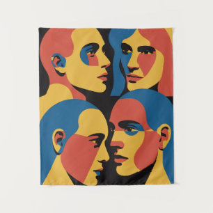 Tapete De Parede Impressão de Arte em Grade de Rostos Abstratos, Ro