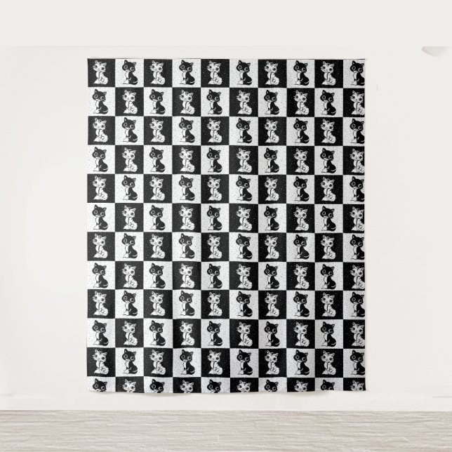 Tapete De Parede Impressão de Bloco de Monograma Branco Preto (Frente)