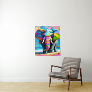 Tapete De Parede Impressão de Elefante Arco-Íris Funky e Reprodutiv