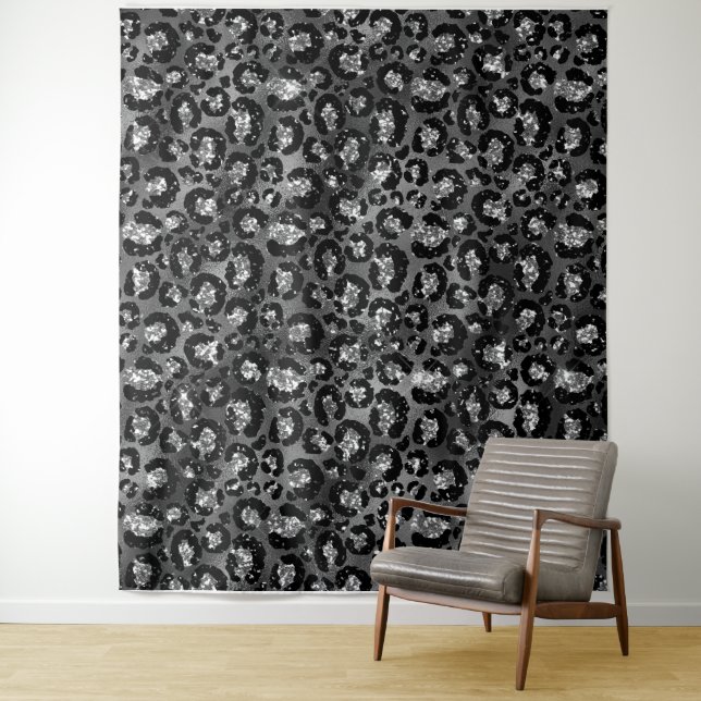 Tapete De Parede Impressão de Leopardo Preto e Cinza Prata (In Situ)
