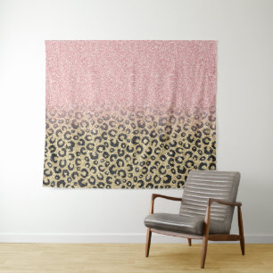 Tapete De Parede Impressão de Leopardo Preto Glitter Dourado Elega