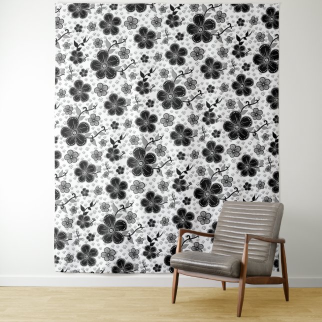 Tapete De Parede Impressão Floral preto-e-branco (In Situ)