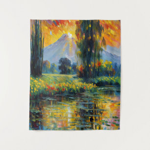 Tapete De Parede Impressionismo de Paisagem Vibrante Reflexo do Pôr