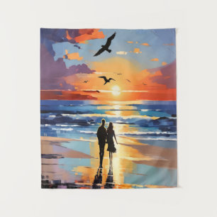 Tapete De Parede Impressionista do Sunset Stroll Cena Romântica de