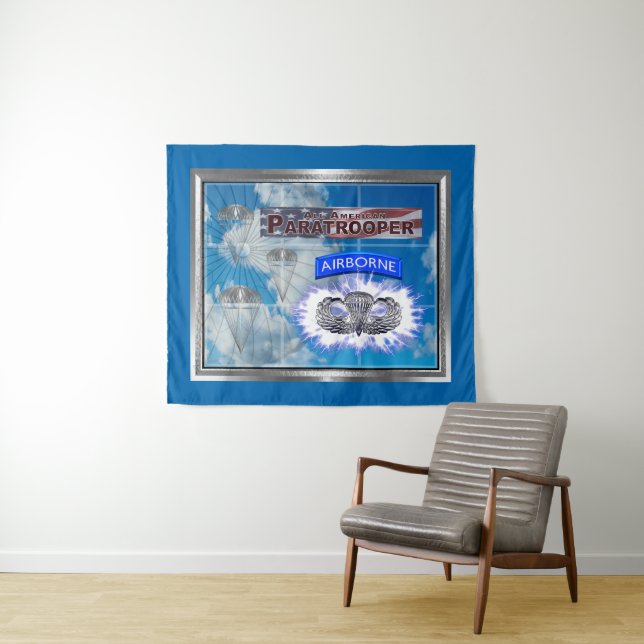 Tapete De Parede Incrível Paraquedista Americana e Bandeira (In Situ (Horizontal))