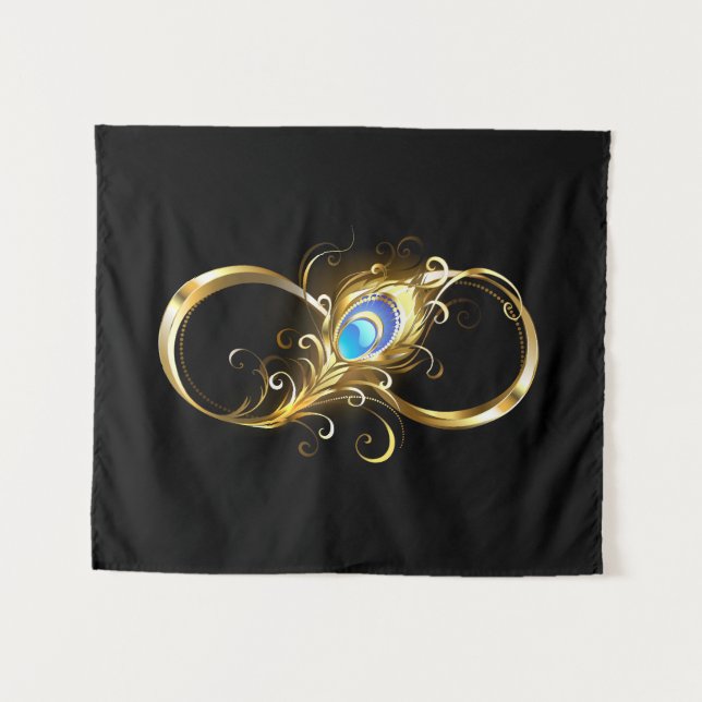 Tapete De Parede Infinidade com a pena Pavão de Ouro (Frente (Horizontal))