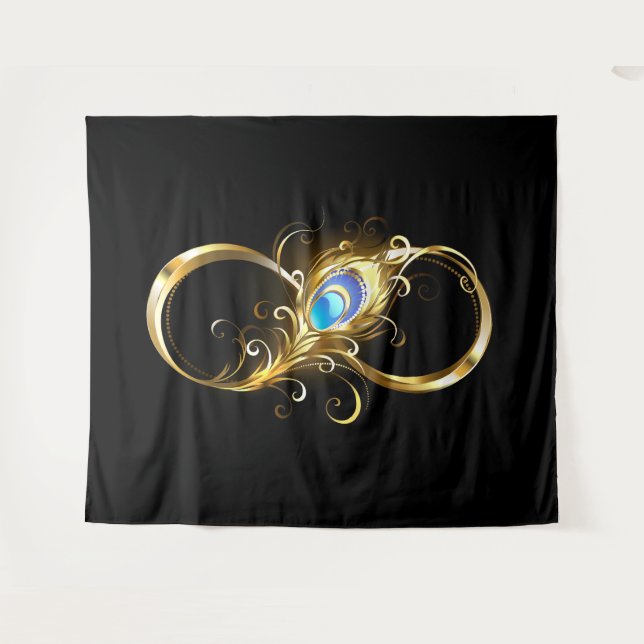 Tapete De Parede Infinidade com a pena Pavão de Ouro (Frente (Horizontal))