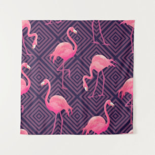 Tapete De Parede Inflamingos, fundo geométrico roxo.
