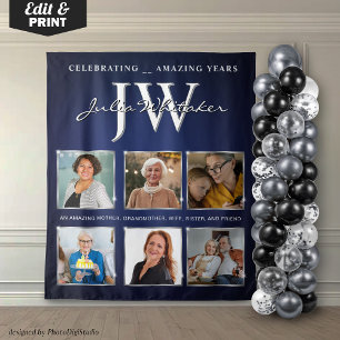 Tapete De Parede Iniciais Personalizadas Banner Azul Prata de Anive