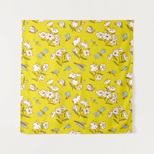 Tapete De Parede Insetos Flores Borboletas: Patte Sem Costura De Ve (Frente)