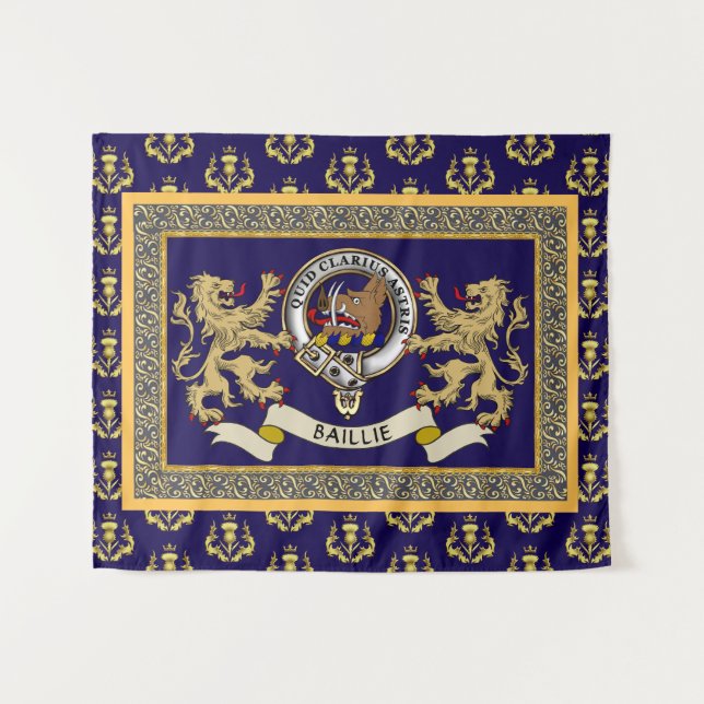 Tapete De Parede Insígnia Personalizada do Clã Baillie Azul (Frente (Horizontal))