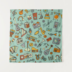 Tapete De Parede Instrumentos musicais, padrão de esboço vintage.