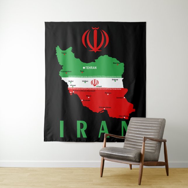 Tapete De Parede Iran Map with Flag and Emblem (In Situ)