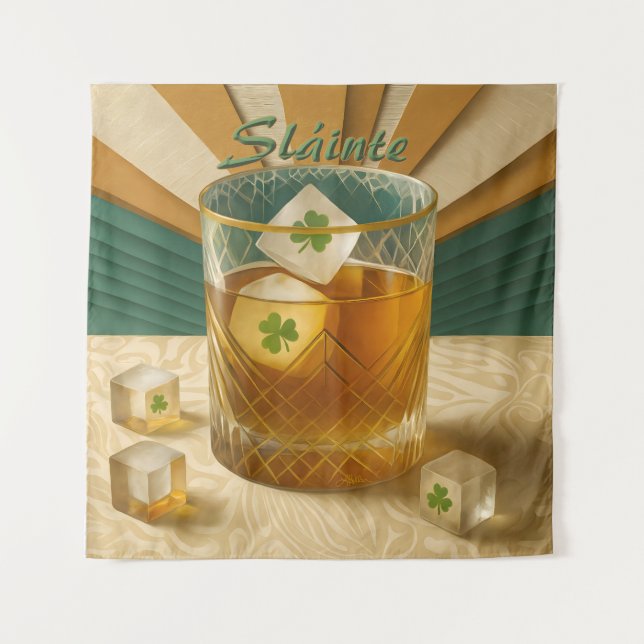 Tapete De Parede Irish Whiskey Tumbler Shamrock Ice "Sláinte!" (Frente)