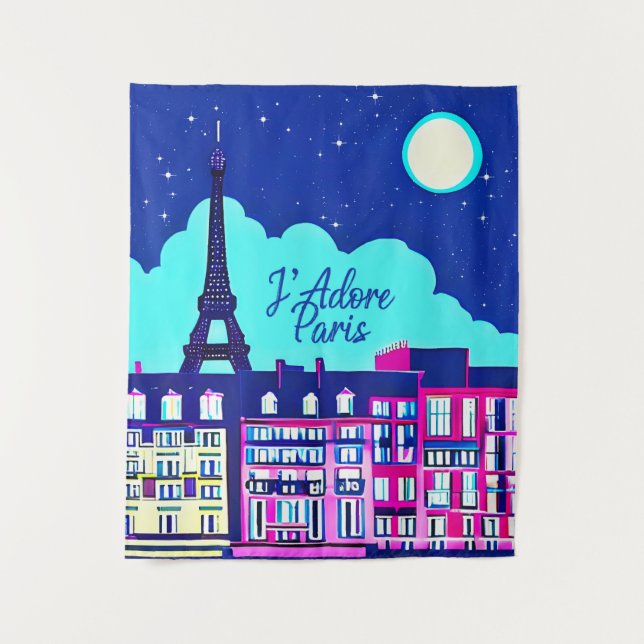 Tapete De Parede J'adore Paris - Fantasia Paris sob lua cheia (Frente)