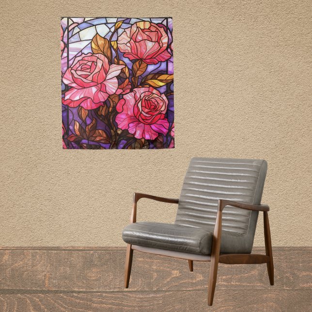 Tapete De Parede Jardim de Rosas Rosa Bonito com Visual de Vitral (Criador carregado)
