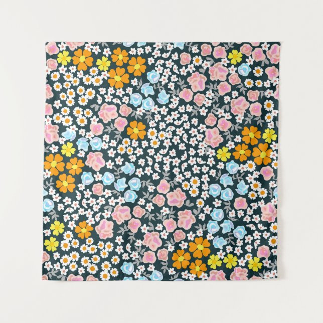 Tapete De Parede Jardim florescente com rosas e flores silvestres.  (Frente)