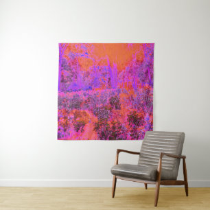 Tapete De Parede Jardim Impressionista Laranja e Magenta Psicodélic
