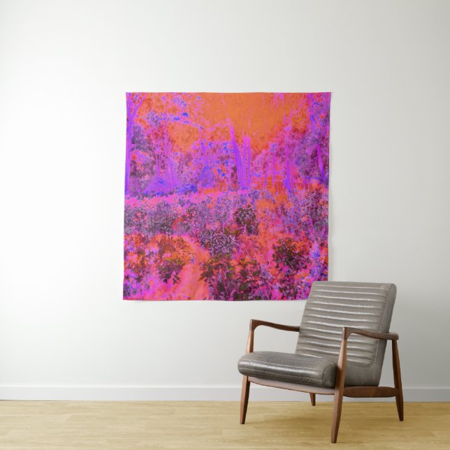 Tapete De Parede Jardim Impressionista Laranja e Magenta Psicodélic (In Situ)