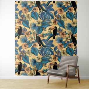 Tapete De Parede Jardim tucano em amarelo e azul
