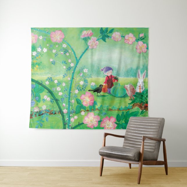 Tapete De Parede Jardineiro Gnomo, Blackbird, Hedgehog e Coelho Bra (In Situ (Horizontal))