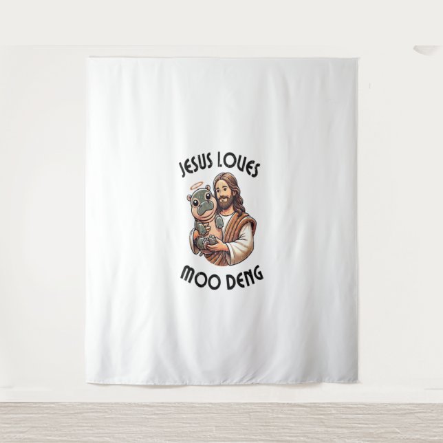 Tapete De Parede Jesus ama Moo Deng T-Shirt_3 (Frente)