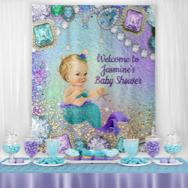Tapete De Parede Jewel Mermaid Baby Shower Backdrop Banner
